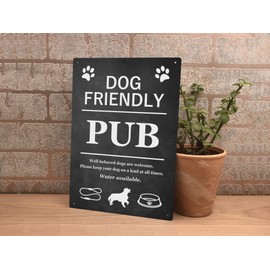 Dog Friendly Pub Printed Vinyl Waterproof Sign - Stylish and Bold, Ideal for Pubs, Hotels, Interior and Exterior use, with Drill Holes. Shipped Globally. (Black)