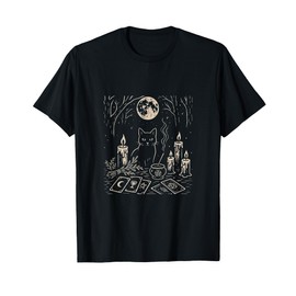 Mystical Altar Full Moon Witch Cat Art T-Shirt