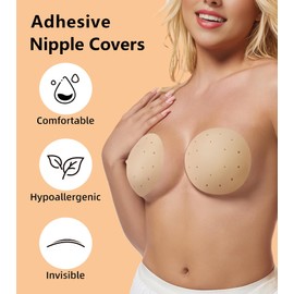 FHTECO Cakes Nipple Cover Silicone Self Adhesive Bra Breathable Sticky Bras Water-Proof Reusable Backless Invisible Bra (S, 5, 3#Caramel)