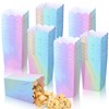 MotiMind 60 Pcs Pastel Popcorn Boxes 2.09 x 2.44 x 3.94 Inch Mini Pink Iridescent Holographic Paper Popcorn Bags Disposable Candy Snacks Treat Container for Unicorn Birthday Wedding Party Favors