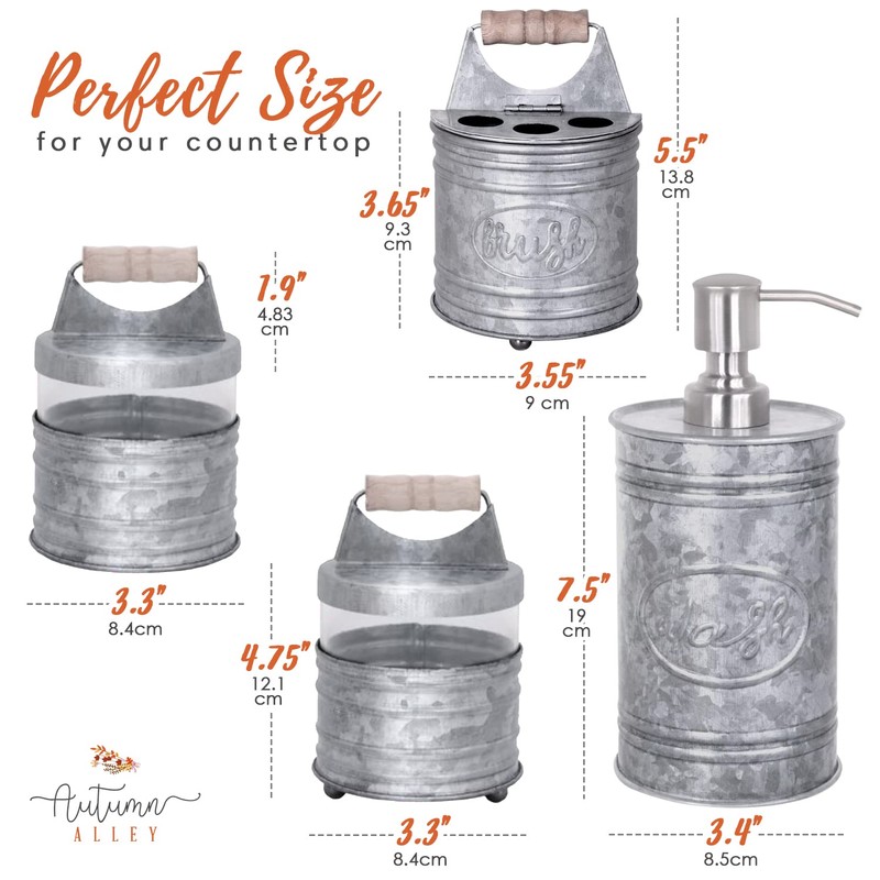 Autumn Alley Rustic Bathroom Accessories Set 4 - Galvanized Soap