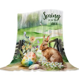 YeeJu Easter Throw Blanket 50x60 Green Easter Rabbit Bunny Egg Blanket Throw Blanket for Couch Sofa Bed Soft Cozy Fuzzy Plush Fleece Blanket Cute Spring Holiday Decorative Throw Blanket 50 by 60