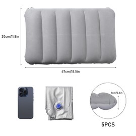 Pumwoy Pack of 5 Inflatable Pillows, Travel Pillow, Inflatable Air Cushion, Velour Cushion, Seat Cushion, Inflatable Beach Cushion, Comfortable Travel Pillow for Outdoor, Camping