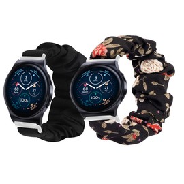 Lamshaw Compatible for Moto 40, 70, 100, 360 3rd Gen 2020 Smartwatch Band, 18mm, 20mm Fabric Elastic Scrunchie Elastic Watch Band Women Cute Replacement Straps (2 Pack-Black+Black Flower)