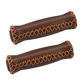 SOLODRIVE Bicycle Grips Leather, Vinyl Bicycle Handlebar Grips Leather, Hand-Stitched Beach Cruiser Bicycle Grips with Plug, Suitable for Most 22.2 mm Bicycle Handlebars (Dark Brown)