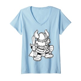Womens Cartoon Viking Character For Kids In Comic Style V-Neck T-Shirt