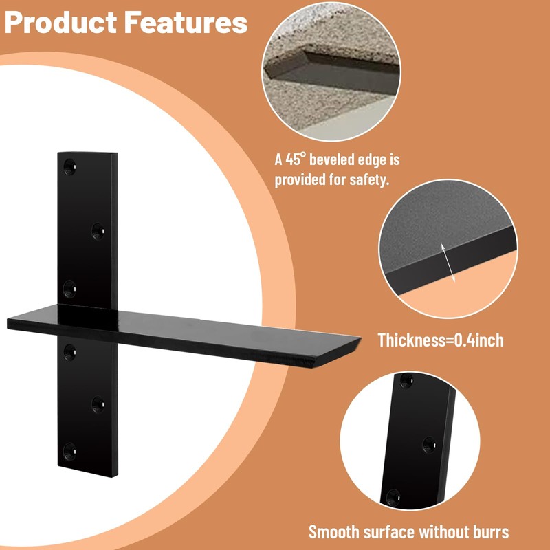 2-Pack Floating Shower Bench Brackets - 16" L x 2.5"