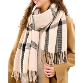 Winter Scarf for Women Shawl Cashmere Feel Tassel Plaid Large Oversized Scarves Wraps - Color: navy blue