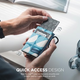 VULKIT Slim Wallet for Men and Women, Pop up Credit Card Holder Metal Case RFID Blocking with Keychain and Elastic Pocket (Circle Blue)