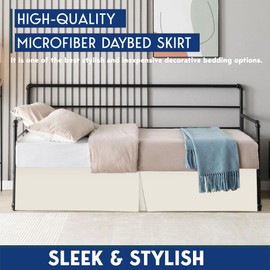 Pleated Daybed Skirt with Split Corners Twin Size - 21 Inch Tailored Drop Easy Fit - Pleated Daybed Dust Ruffle - 100% Microfiber Soft, Wrinkle-Free Daybed Bedskirt (Ivory, Twin-21 Drop)