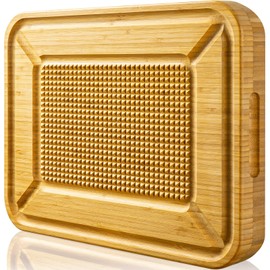 Turkey Carving Board, Heavy Duty Meat Cutting Board for Thanksgiving Bamboo Wood Butcher Block Brisket Cutting Boards with Juice Groove, Pyramid Spikes Stabilizes Steak or Turkey While Carving