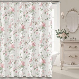 NDDYCU Pink and Sage Green Floral Vintage Shower Curtain,Cottage core Cotton Shower Curtains for Bathroom,72Wx72H