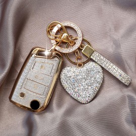 Car Key Case Cover with Diamond Bling Key Fob Made of Soft TPU, 3 Buttons for VW Golf 7 Key Case, Key Box Cover for VW Polo, Skoda, Tiguan, MK, silver