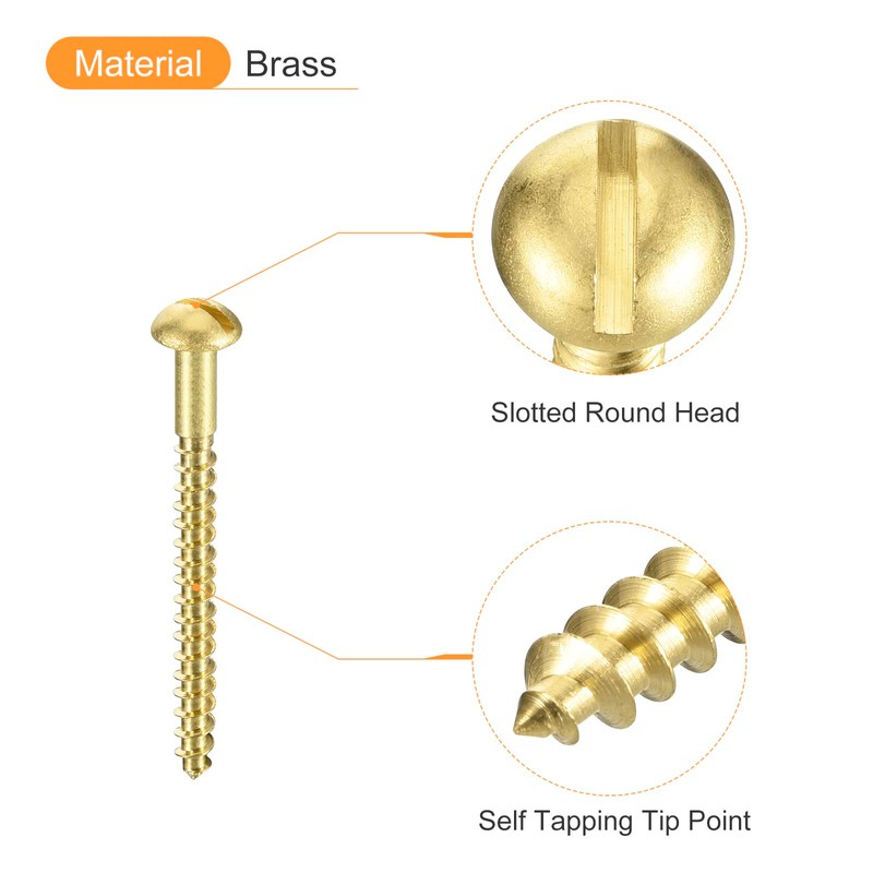 sourcing map Wood Screws M5 x 60mm Slotted Round Head