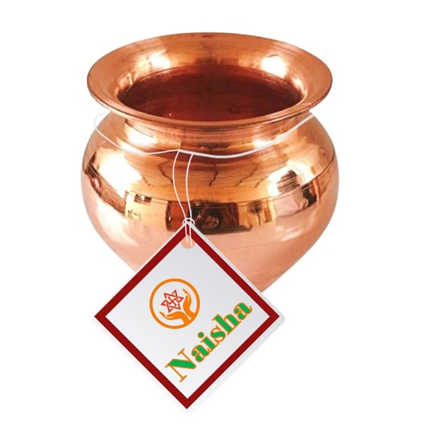 Naisha Indian 100% Copper Kalash, Lota for Puja Wedding Purpose Temple Decoration 350 ML (8.5 cm, Height) Medium