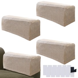 Armchair Covers, Sofa Arm Covers, Armchair Covers for Armrests, Stretch Spandex Polyester, Non-Slip Armrest Covers for Chairs, Furniture Protector, Armchair, Sofa, Couch, Recliner, Sand, Set of 4