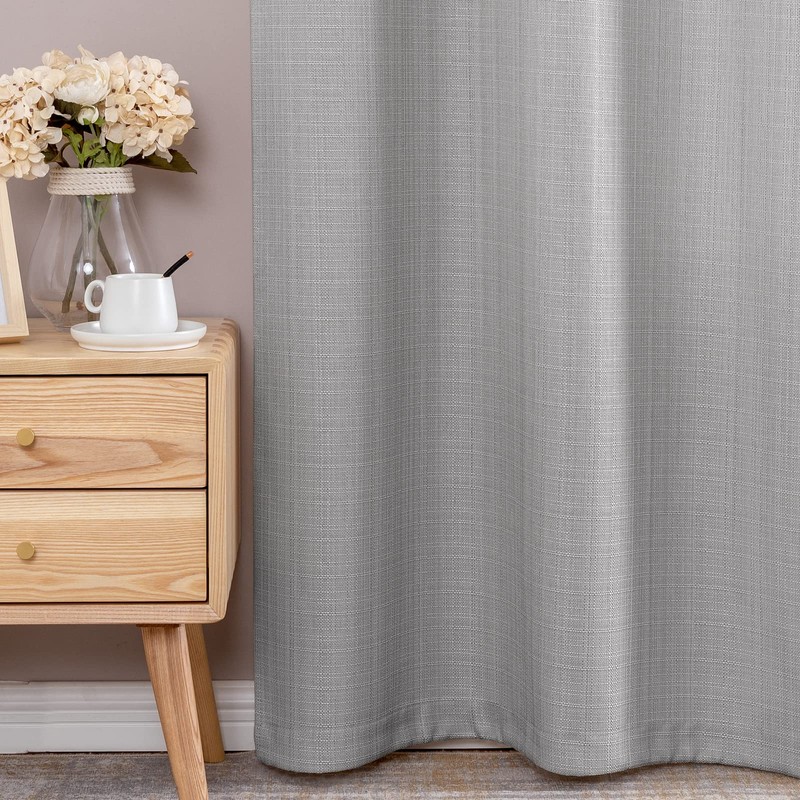 jinchan Grey Linen Textured Curtains 96 Inch Long 2 Panels