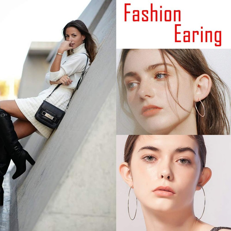 Uni-Fine 2 Pack Big Hoop Earrings, Stainless Steel Big Hoop