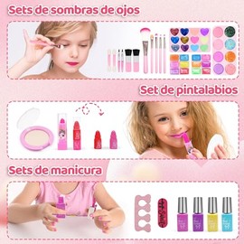 Maquillaje para Niñas, 54 Piezas Juguetes de Maquillaje Lavables con Caja de Música, Kit de Maquillaje de Simulación No Tóxico para Niñas de 4-12 Años