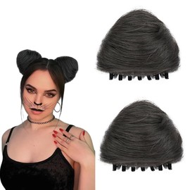 2PCS Cat Ears Claw Clip in Messy Hair Bun Extensions Ponytail Fake Hairpieces for Women Daily Party Accessory (Brownish black)