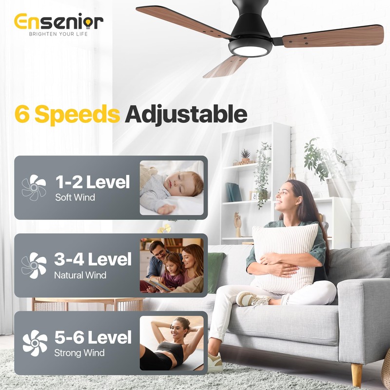 Ensenior Ceiling Fans with Lights, 42 inch Low Profile Ceiling