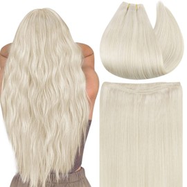 Ugeat 22inch Sew in Hair Extensions Human Hair Blonde Weft Hair Extensions Blonde Hand Tied Weft Hair Extensions Double Weft 105G