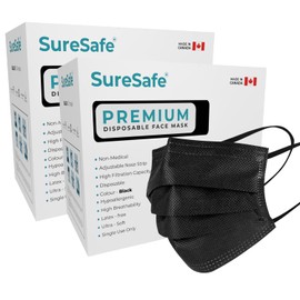 SURESAFE Premium Black Mask - Disposable Face Mask Pack 200 pcs, 3 Ply face mask with ear loop, Women and Men Face Mask, High Filtration