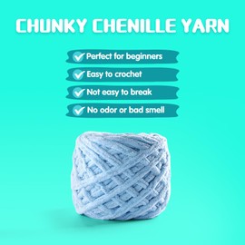 3 Pack Chunky Chenille Yarn for Crocheting - Blanket Thick Yarn for Crochet Amigurumi/Home Decor - Baby Plush Amigurumi Yarn Total Length 222 Yds (Aquamarine)
