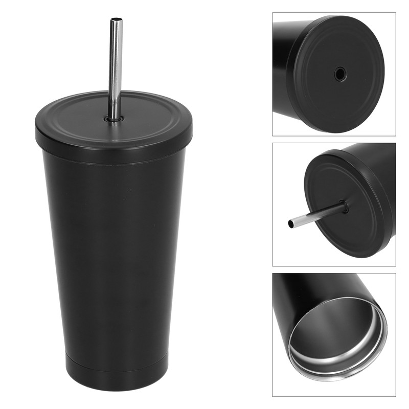 500ML Small Vacuum Coffee Cup Iced Coffee Bottle with Straw