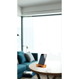 Natural Wood Sound Amplifier Stand - Mini Megaphone Design, Stylish Square Base, Hands-Free Calls & Media Enjoyment