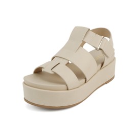 Soda “Amenda” ~ Women Round Toe Fisherman Platform Low Heel Wedge Sandal with Adjustable Ankle Strap (Beige Pu, us_footwear_size_system, adult, women, medium, 7)