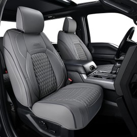 Coverado Front Seat Covers for Ford F150 2015-2025, F250 F350 F450 2017-2025 SuperCrew Crew Cab, Gray Leather Car Seat Covers, Full Coverage