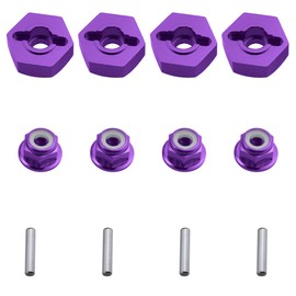 Hobbypark 12mm Aluminum Wheel Hex Drive Hub Adapters (4P) & M4 Locknuts (4P) for Redcat Racing ExceedRC HSP Himoto RC Hobby Car Accessories Purple