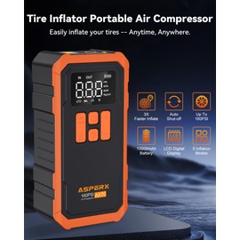 Tire Inflator Portable Air Compressor- 160PSI & 10000mAh Portable Air Pump with Carrying Case, LCD Display & LED Light, 3X Fast Inflation for Car, Bike, Motorcycle, Balls and more(Orange)
