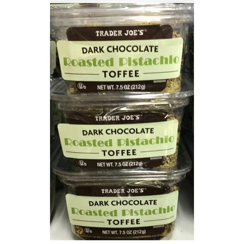 TRADER JOE'S DARK CHOCOLATE ROASTED PISTACHIO TOFFEE 3 PACKS EACH