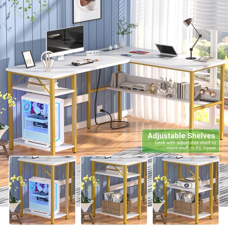 Unikito Reversible L Shaped Desk with Magic Power Outlets and