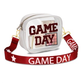 Game Day Clear Bag for Stadium Events with Letter Patches Stadium Approved Clear Crossbody Purse for Concerts Sports Events, Burgundy White 2