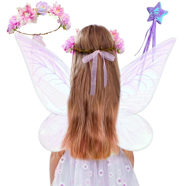 JeVenis Ailes de fée pour Filles Ailes de Papillon pour Princesse Ailes de Costume pour Halloween Decoration Anniversaire Fee(Violet)
