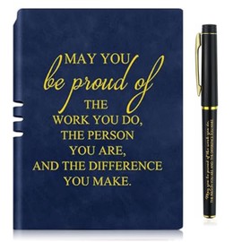 Thank You Gifts For Colleagues Leather Notebook A5,Leaving Gifts For Colleagues Women,Employee Appreciation Teacher Gifts,Team Gifts For Employees Ballpoint Pen Notebook For Coworkers (Navy Blue)