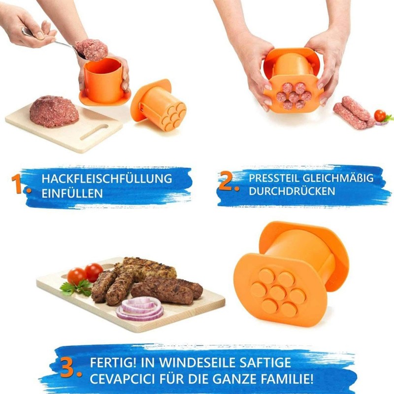 Meat Strip Squeezer, Reusable Meat Squeezer 7 Sausages Press, Manual