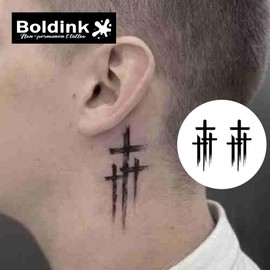 Boldink Semi-permanent tattoos, realistic fake tattoos, last 7-15 days, waterproof non-reflective temporary tattoo stickers, cruelty-free, uniquely designed exquisite packaging（Cross 5）