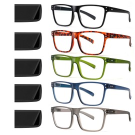 JOSCHOO 5-pack Reading Glasses Blue Light Blocking Readers for Men and Women Oversized Square Large Frame (5Clour, 1.5, x)