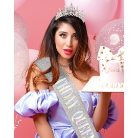 COCIDE Birthday Queen Sash for Women, Tiara and Rhinestone Headband Set, Glitter Crown Hair Accessories for Girls Party Supplies and Decorations