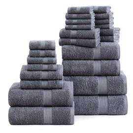 LANE LINEN 24 Piece Bath Towels Set - 100% Cotton Bathroom Towels, Absorbent Towels for Bathroom, 4 Large Bath Towels, 2 Bath Sheets, 6 Hand Towels, 8 Wash Cloths, 4 Fingertip Towels - Cool Grey | LANE LINEN