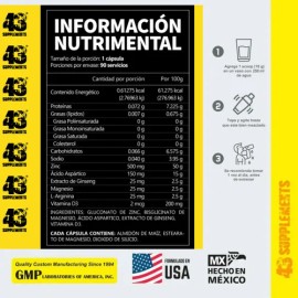 Precursor De Testosterona 90cápsulas 500mg Zinc 25mg Ginseng                                                                                          