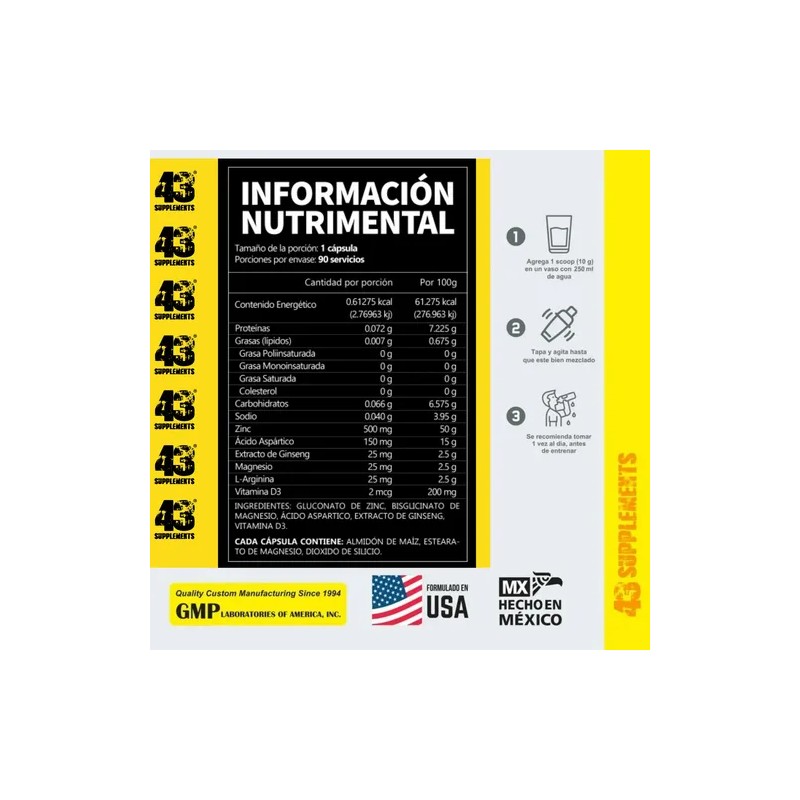 Precursor De Testosterona 90cápsulas 500mg Zinc 25mg Ginseng