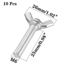 10 Pcs M6 304 Stainless Steel Wing Butterfly Screws Bolts Wing Bolt Machine Fastener Thumb Hand Screws (M6-1.0 x 25mm)