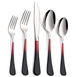 Moxinox 20-Piece Black Red Silverware Set, 18/0 Stainless Steel Colorful Handle Flatware Set,Service for 4,Modern Cutlery Set Includes Dinner Knives Forks Spoons,Mirror Polished,Dishwasher Safe