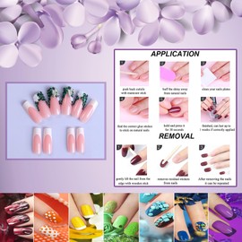 Rchovsam White French Press on Nails Medium Almond Fake Nails Full Green Diamond Design False Nails Full Cover Acrylic Artificial Gel Nails Kit for Women 24pcs