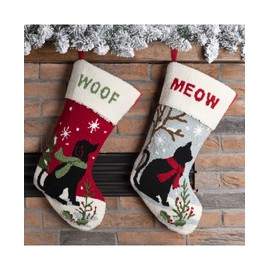 Glitzhome 2 Pack Hooked Christmas Stockings, Cat & Dog